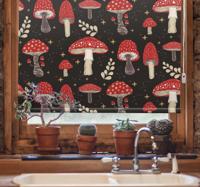 Rolgordijn keuken patroon van rode champignons