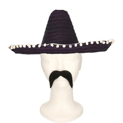 Carnaval verkleed set Gringo - Mexicaanse sombrero hoed - zwart - met Western thema plaksnor