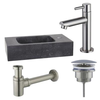 Fortifura Fuente fonteinset - 40x22x9cm - 1 kraangat - natuursteen - fonteinkraan RVS geborsteld - zwart SW696237/SW696207/SW696217/SW533192