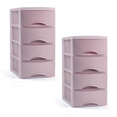 Ladeblokje/bureau organizer met 4 lades - 2x - roze - H34 x B18 x D25 cm - plastic
