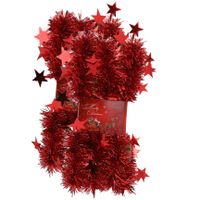 2x stuks lametta kerstslingers met sterretjes rood 200 x 6,5 cm - thumbnail