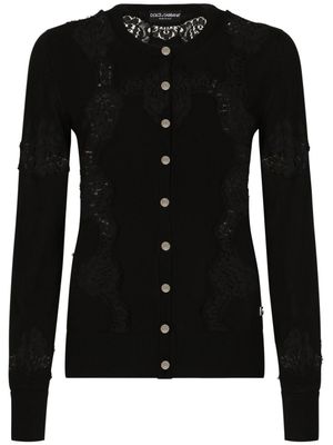 Dolce & Gabbana cardigan en cachemire à empiècements en dentelle - Noir