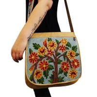 Handgemaakte Suède schoudertas bloemen - S - thumbnail