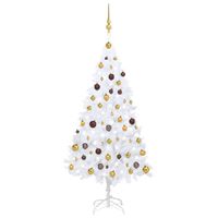 VidaXL Kunstkerstboom met verlichting en kerstballen 150 cm PVC wit - thumbnail