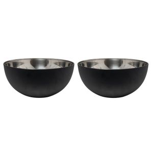 2x Salade schalen/kommen 23 cm mat zwart RVS