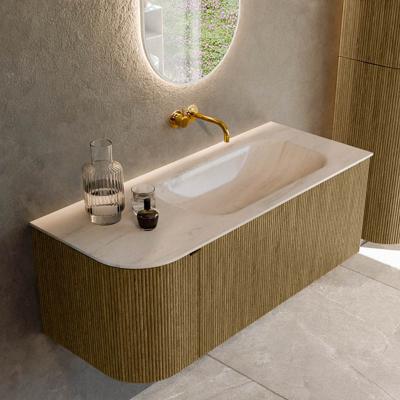 Badmeubel Mondiaz Kurve-Dlux | 115 cm | Meubelkleur Dusk | Wastafelkleur Meli | Solid surface | Wasbak rechter zijde spoelbak | Zonder kraangat(en)