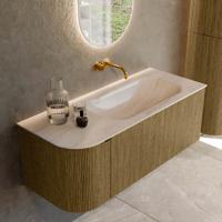 Badmeubel Mondiaz Kurve-Dlux | 115 cm | Meubelkleur Dusk | Wastafelkleur Meli | Solid surface | Wasbak rechter zijde spoelbak | Zonder kraangat(en)