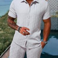 Bon&Bon Men's 2-Piece White Button Up Shirt and Shorts Vacation Set Grey / XL