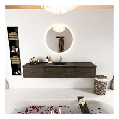 Mondiaz Bukla 200cm badmeubel met module 60 kleur dark brown met 3 lades en wastafel midden 1 kraangat kleur urban