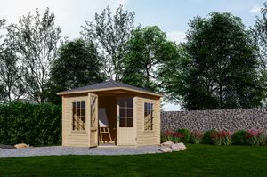 Blokhut 3055G 300x300 cm - geïmpregneerd- Puntdak- Geïmpregneerd vurenhout- Interflex