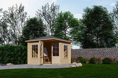 Interflex 3055G Blokhut 300x300 cm 28 mm vuren groen geïmpregneerd