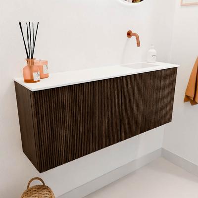 Toiletmeubel Mondiaz Joya | 100 cm | Meubelkleur Walnut | Faye wastafel Talc Rechts | Zonder kraangat(en) Toiletmeubel Mondiaz Joya | 100 cm | Meubelkleur Walnut | Faye wastafel Talc Rechts | Zonder kraangat(en)