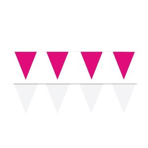 Witte/Roze feest punt vlaggetjes pakket 200 meter
