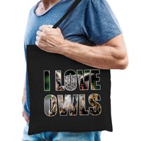 I love owls katoenen kado tasje voor Oehoe uilen liefhebbers zwart heren - Feest Boodschappentassen - thumbnail