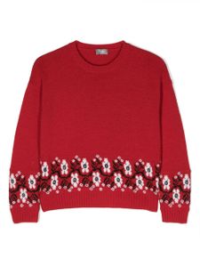 Il Gufo pull en laine à fleurs brodées - Rouge