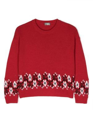 Il Gufo pull en laine à fleurs brodées - Rouge