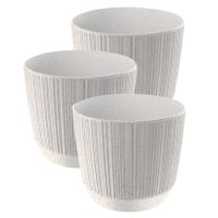 3x stuks moderne carf-stripe plantenpot/bloempot kunststof dia 17 cm/hoogte 15 cm eco/hout wit