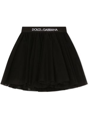 Dolce & Gabbana Kids jupe en tulle à taille logo - Noir