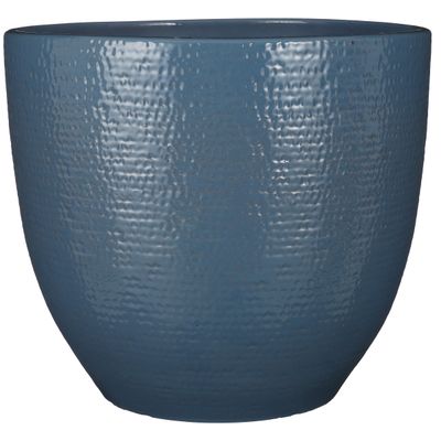 Plantenpot/bloempot Carrie terracotta blauw glans met flakes patroon - D35/H32 cm