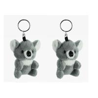 Cornelissen Pluche Koala knuffel dier - 2x stuks - sleutelhanger - grijs - 10 cm - kleine knuffels