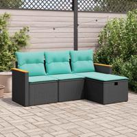 4-delige Loungeset met kussens poly rattan zwart