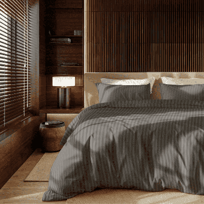 Dekbedovertrek Katoen-Satijn - Satijnstreep - Antraciet - Eenpersoons (140x200 Cm) - Antraciet Katoen-satijn Katoen - Strepen & Hotel Luxe - Presence - Dekbed-Discounter.nl