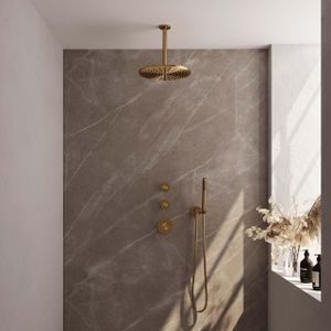 Brauer Gold Edition Regendoucheset inbouw - hoofddouche 30cm - plafondarm - 3 gladde knoppen - handdouche staaf 1 stand - PVD - geborsteld goud 5-GG-027