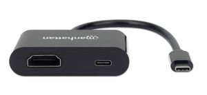 Manhattan USB 2.0 Adapter [1x USB-C stekker - 1x HDMI-bus, USB-C bus (Power Delivery)] 153416 20 cm Stekker past op beide manieren, Met laadbus