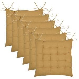 Stof Textile stoelkussen Coline - 6x - okergeel - 38 x 38 x 4 cm - touwtjes sluiting