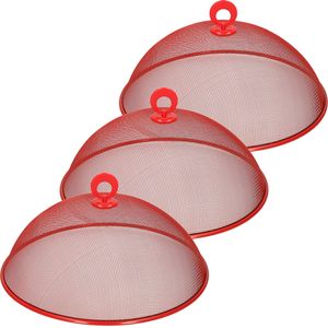 3x stuks metalen vliegenkap/voedselkap rood rond 30 cm