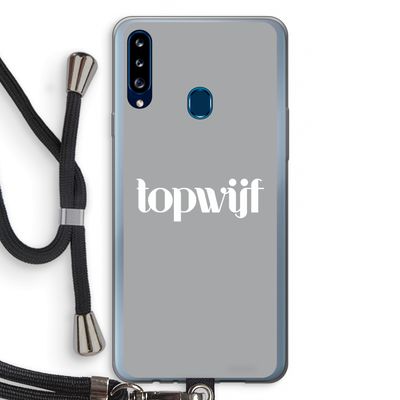 Topwijf Grijs Wit: Samsung Galaxy A20s Transparant Hoesje met koord