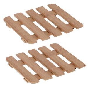 Set van 4x stuks pannenonderzetter van hout vierkant 15 x 15 cm - Panonderzetters