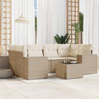7-delige Loungeset met kussens poly rattan beige