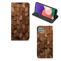 Book Wallet Case voor Samsung Galaxy A22 5G Wooden Cubes - thumbnail