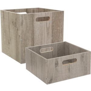 Set van 2x stuks opbergmanden/kastmanden 14 en 29 liter grijs van hout 31 cm