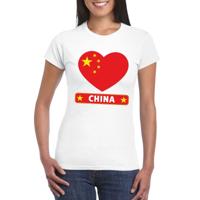 China t-shirt - met hartjes vlag print - wit - dames - korte mouwen - landen supporters