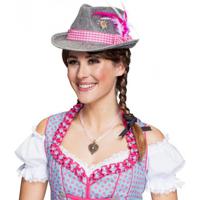 Tiroler verkleed hoed - grijs/roze - Oktoberfest - dameshoed