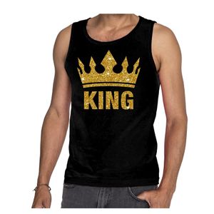 Zwart King gouden glitter kroon tanktop heren