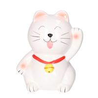 Spaarpot Kat - dieren thema - 13 x 14 x 17 cm - wit/geel - porselein - kinderen