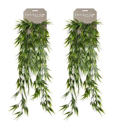 Kunstplant Bamboe - Set van 2x stuks - hangend - tak - groen - 75 cm