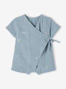 Pyjashort voor baby's personaliseerbaar van katoengaas grijsblauw