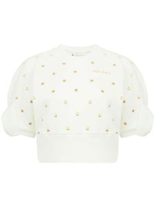 Nina Ricci sweat crop à pois brodés - Blanc