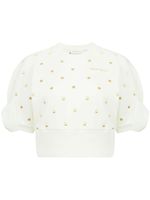 Nina Ricci sweat crop à pois brodés - Blanc