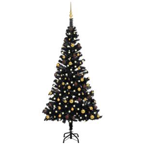 VidaXL Kunstkerstboom met verlichting en kerstballen 150 cm PVC zwart