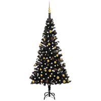 VidaXL Kunstkerstboom met verlichting en kerstballen 150 cm PVC zwart - thumbnail