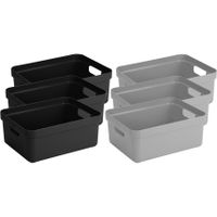 Set van 6x stuks opbergboxen/opbergmanden 24 liter kunststof zwart en grijs   - - thumbnail
