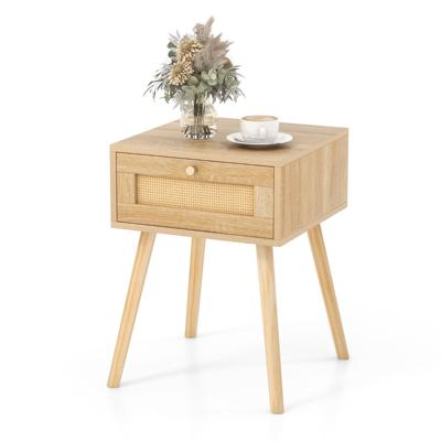 Rotan Nachtkastje Boho Bijzettafel met Handgeweven Rotan Decoratie Moderne Houten Bijzettafel uit het Midden Natuur