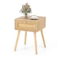 Rotan Nachtkastje Boho Bijzettafel met Handgeweven Rotan Decoratie Moderne Houten Bijzettafel uit het Midden Natuur