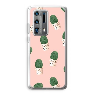 Cactusprint roze: Huawei P40 Pro Plus Transparant Hoesje
