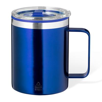Warmhoudbeker - thermos beker Barista - reis koffiebeker - RVS - blauw - 400 ml - deksel